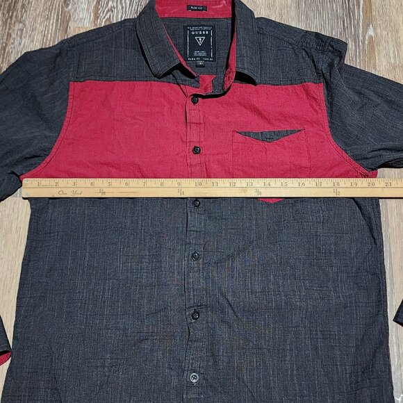 Guess Slim Fit Button Up Shirt Men’s L Black Red Colorblock Long Sleeve Casual - Picture 6 of 7